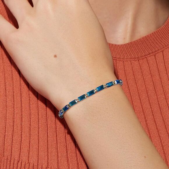 Tennis Bracelet 14K White Gold Plated Blue Cubic Zirconia Bracelet CZ Gift - Picture 3 of 6